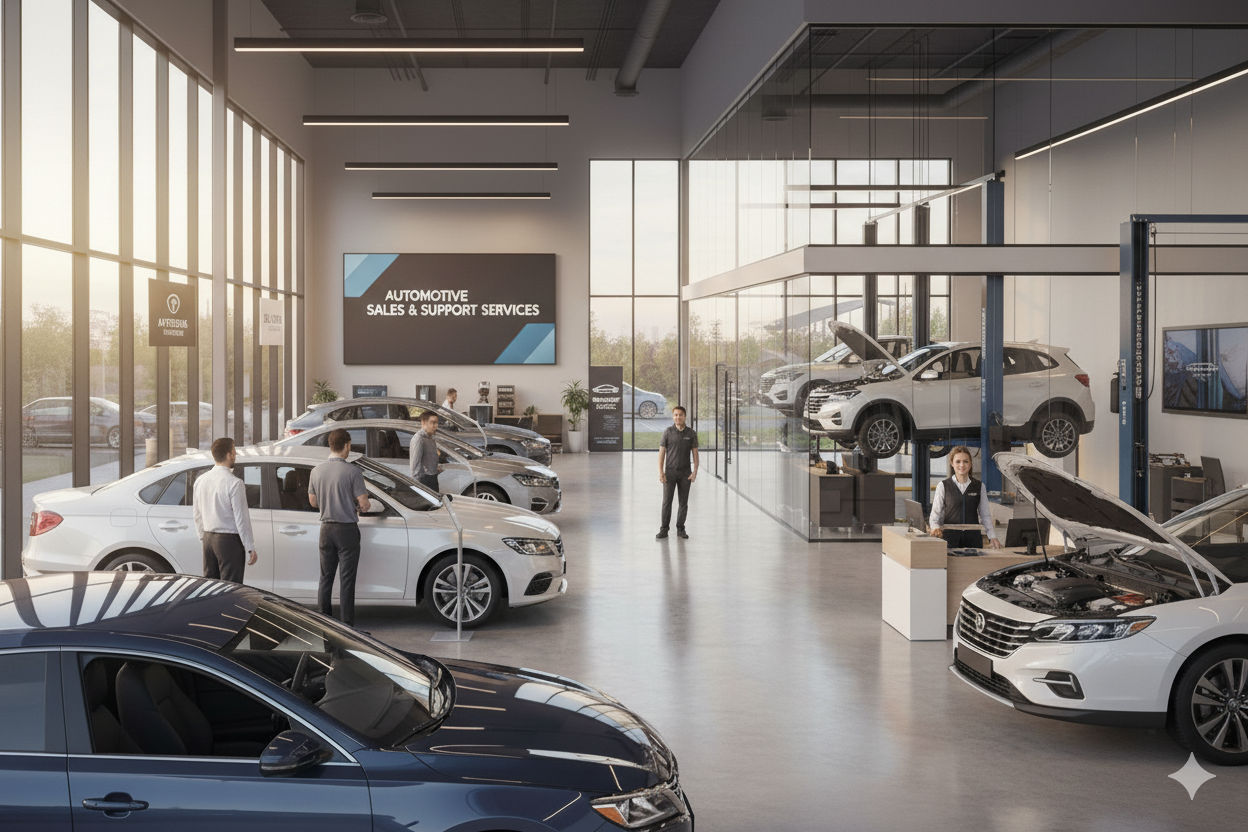 Automotive sales professional showing car to customer