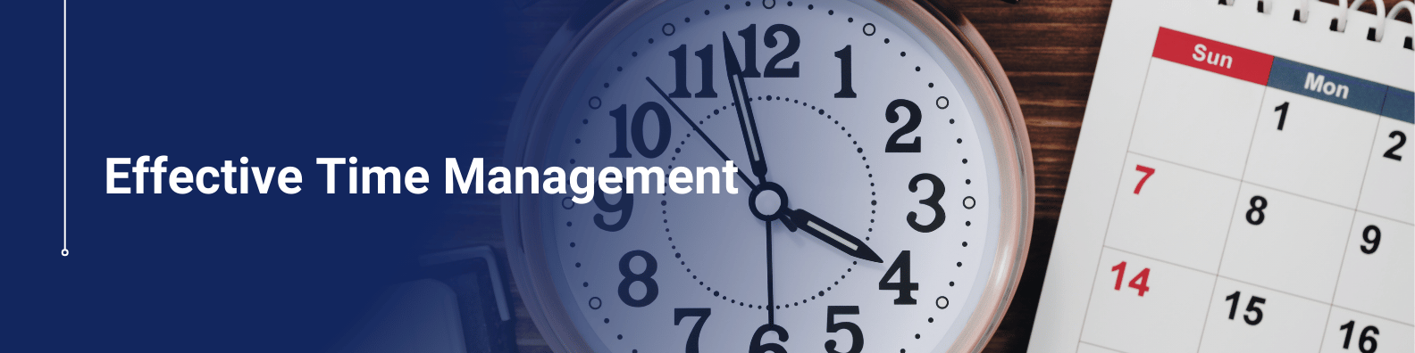 Professional administrator using time management tools in an office setting as part of an administration course.